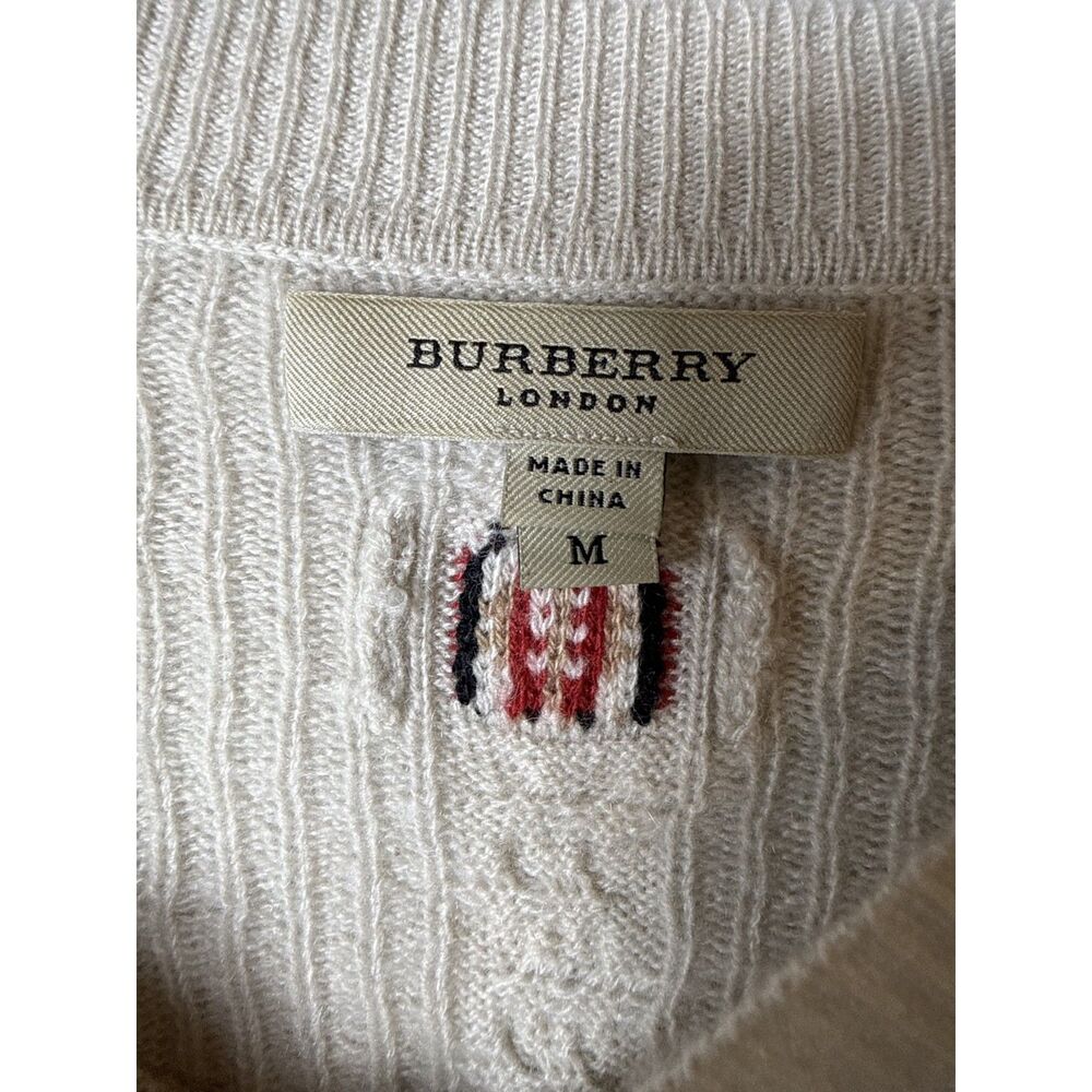 Burberry London 100% Cashmere Cable Knit Peplum Sweater Ivory Size M - Picture 9 of 11